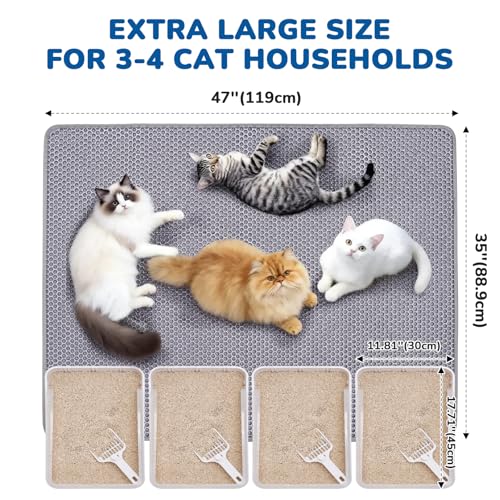 Image of BurgeonNest Cat Litter Mat 47 inch x 35 inch XL, Washable Urine-Proof Non-Slip Gray