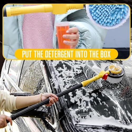 Longjunjunfashion 848A Rotating Car Wash Brush With Soap Dispenser & Hose Attachment, Soft Bristle Car Spin Mop Washing Scrub Brush Long Handle thumb #6