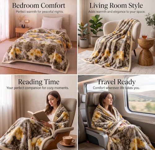 Image of VAS COLLECTIONS 280 GSM Micromink Blanket, 2.5 Kg Premium Soft Warm Cozy Blanket, Plush Floral Printed Blanket for Single Bed, Ultra Soft Comfortable Bedding, 60 x 88 Inches (152 x 220 cm) - Ash Brown