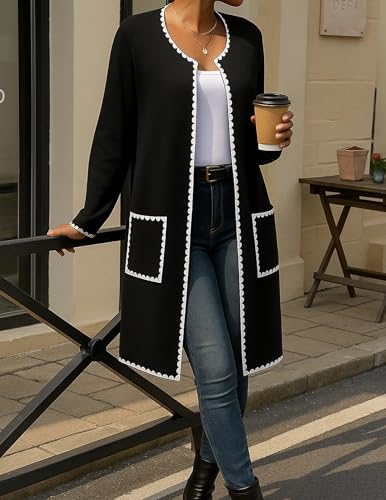 Womens Knit Long Cardigan Sweater, Casual Open Front Cardigans Coat with Pockets, Warm Fall Winter Trench 20253