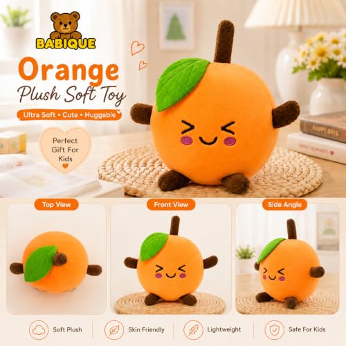 Image of Babique Orange Plush Soft Toy for Kids & Babies | Ultra-Soft Stuffed Fruit Soft Toy | Orange | 16 cm