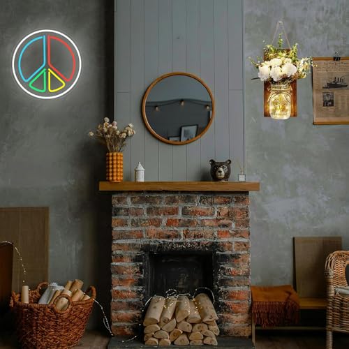 Image of LED Peace Neon Sign for Wall Decor, Neons Light Sign Neon Room Decor,USB Night Lights for Bedrooms, Game Rooms,Parties,Holiday Gifts(13.8 * 13.8 inch)