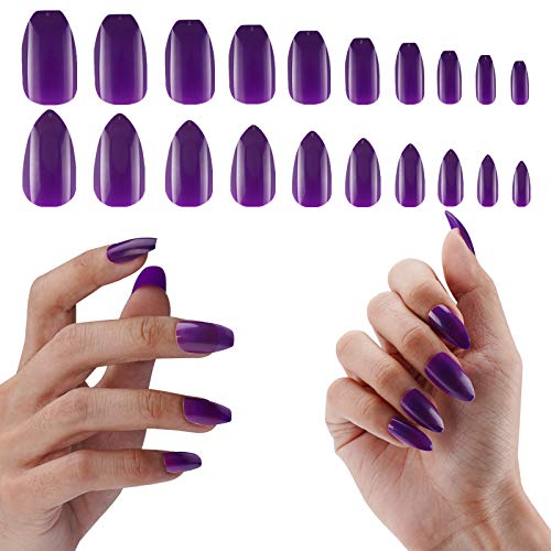 480PCS Dark Purple Acrylic Nails Full Cover, Cosics 2IN1 Medium Ballerina & Stiletto False Nails Tips Set, Press On Nail