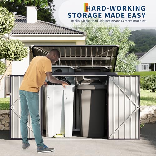 3x6x4 FT 2 Trash Cans Metal Outdoor Storage, Garbage Bin Storage Shed with Chain Lid, Metal Outdoor Storages for Garden, Backyard, Lawn and Patio