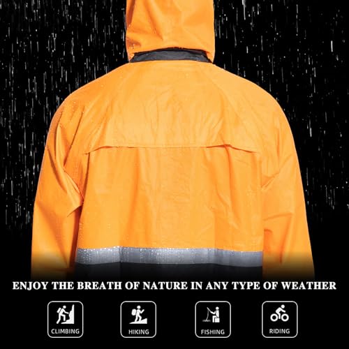 Image of Men's Lightweight Waterproof Rain Suit - Reflective Jacket & Pants with Hood for Outdoor Work, Fishing, Hiking