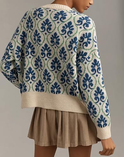 Floral Cardigan Sweaters for Women Lightweight Button Up Flower Printed Pattern Cardigans Fall Knit Sweater Tops2