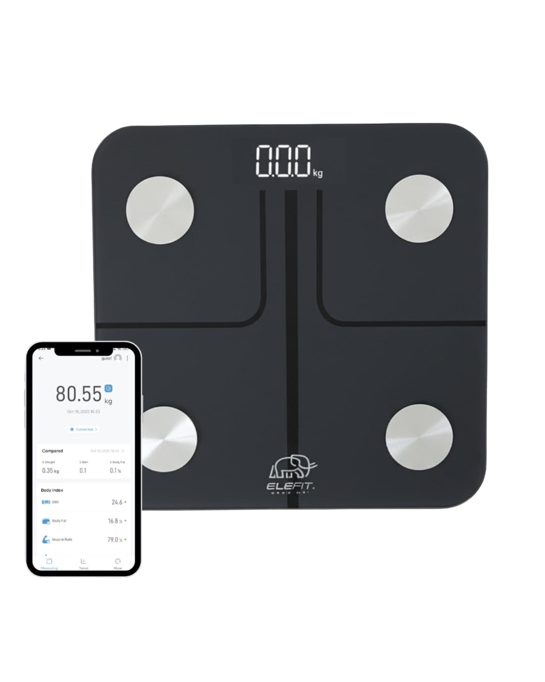 EleFit Smart Bluetooth Body Fat Scale with Bright LED Display 14 Core Metrics Body Composition Monitor Digital Weight Scale for Fitness Health and Wellness Tracking (Weight Scale)