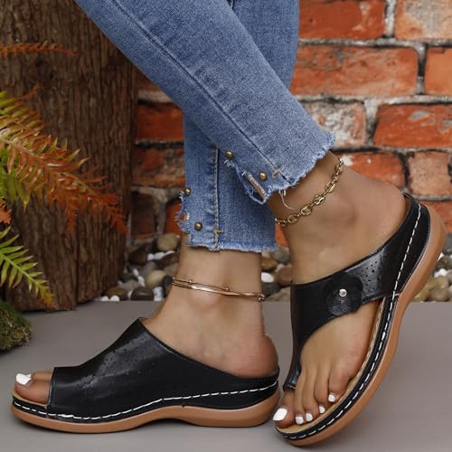 Yytcsjz Sandals for Women Wedge Shoes, Double Flowers Decor Comfortable Orthopedic Sandals, Summer Slip On Casual Bohemian Flower Thong3