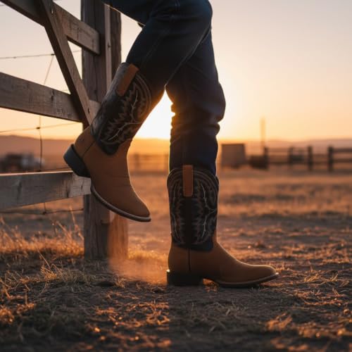 Image of SUREWAY Western Cowboy Boots for Men, Square Toe with Classic Embroidery