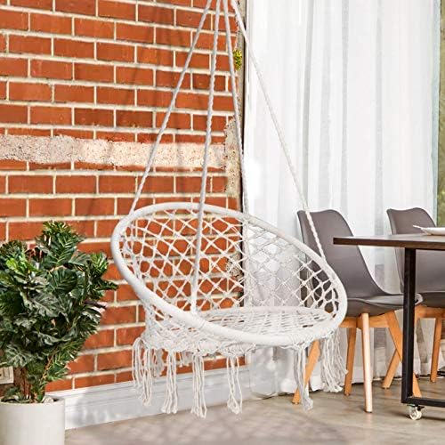 Miniatura 3 de ZENY Silla hamaca de macramé con cuerda colgante de algodón para interiores y exteriores, dormitorio, porche