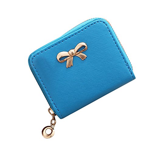 ALIKEEY Moda Mujer Sola Tira Cremallera Solid Bow Plaza Pequeña Bolsa Bolso De La Moneda Del Azul