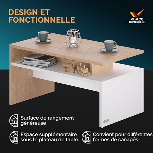 Table basse rectangulaire 95x55x50cm table de salon moderne - 5