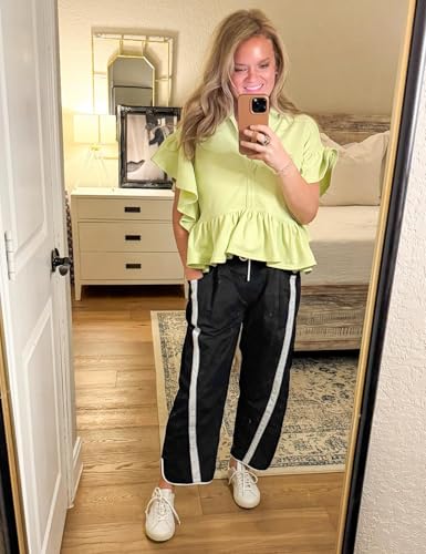 Wyeysyt Womens Wide Leg Pants Baggy Sweatpants Casual Drawstring Elastic Waist Contrast Color Y2K Track Pants3