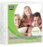 Utopia Bedding Premium Bamboo Waterproof Mattress Protector Queen 340 GSM, Fits 17 Inches Deep, E...