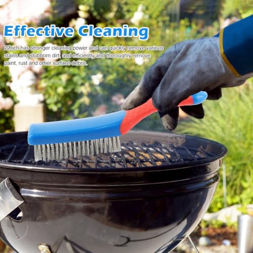 Image of 2 Pack Wire Brushes for Cleaning, 6.3inch Steel Wire Scratch Brush Heavy Duty Metal Wire Brush Cleaning Tool with Handle Grip(Blue+Red)
