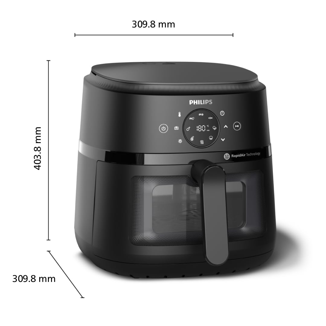 Philips Airfryer 2000 - Air Fryer 6.2L, 13 modes, écran tactile, Noir | Fenêtre de cuisson, 9 préréglages, technologie RapidAir, 90% de matières grasses en moins, Application HomeID (NA230/00)