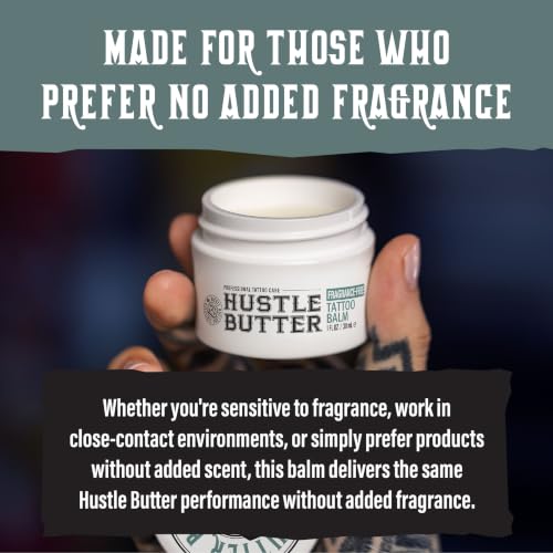 Image of Hustle Butter Fragrance Free Tattoo Aftercare 1oz Travel Size Tattoo Balm, Unscented Vegan Tattoo Butter and Healing Cream for Sensitive Skin, Moisturizer That Brightens Old Ink, No Petroleum