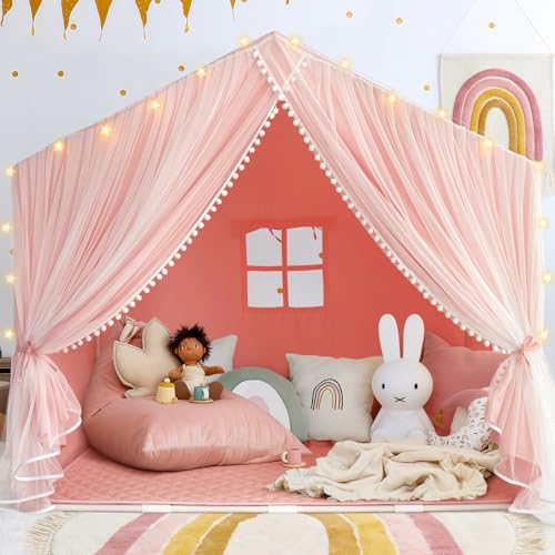 Kids Tent with Mat, Kids Play Tents Indoor, Princess Tent for Girl, Toddler Tents Playhouse for Kid, Large Play Cottage  - Detailed View