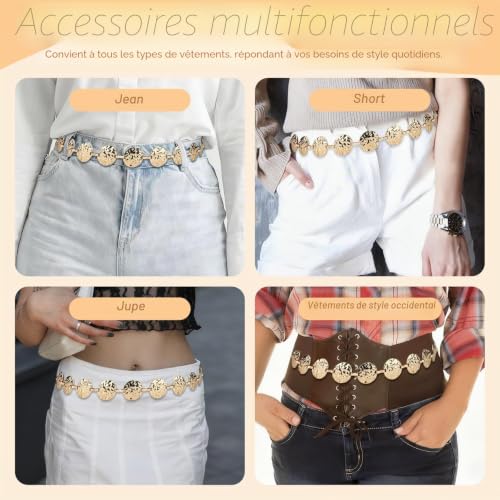 LELE LIFE Ceinture en métal doré pour femme et fille, chaîne de taille réglable, ceinture décorative bohème pour jeans, robes, concert, mode occidentale, Style A, taille unique – vue 6