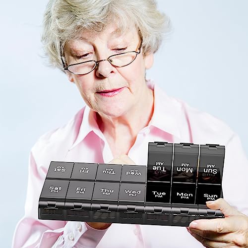 Image of 7 Day Extra Large Pill Organizer 2 Times a Day, Weekly Pill Box Twice a Day, XL AM PM Pill Case, Oversized Daily Medicine Organizer for Vitamin, Big Pill Container (Black) | Easy-Open,High-Capacity,Long-Lasting,Senior-Friendly,AM /PM,Weekly-Tracking,BPA-Free,Long-Lasting