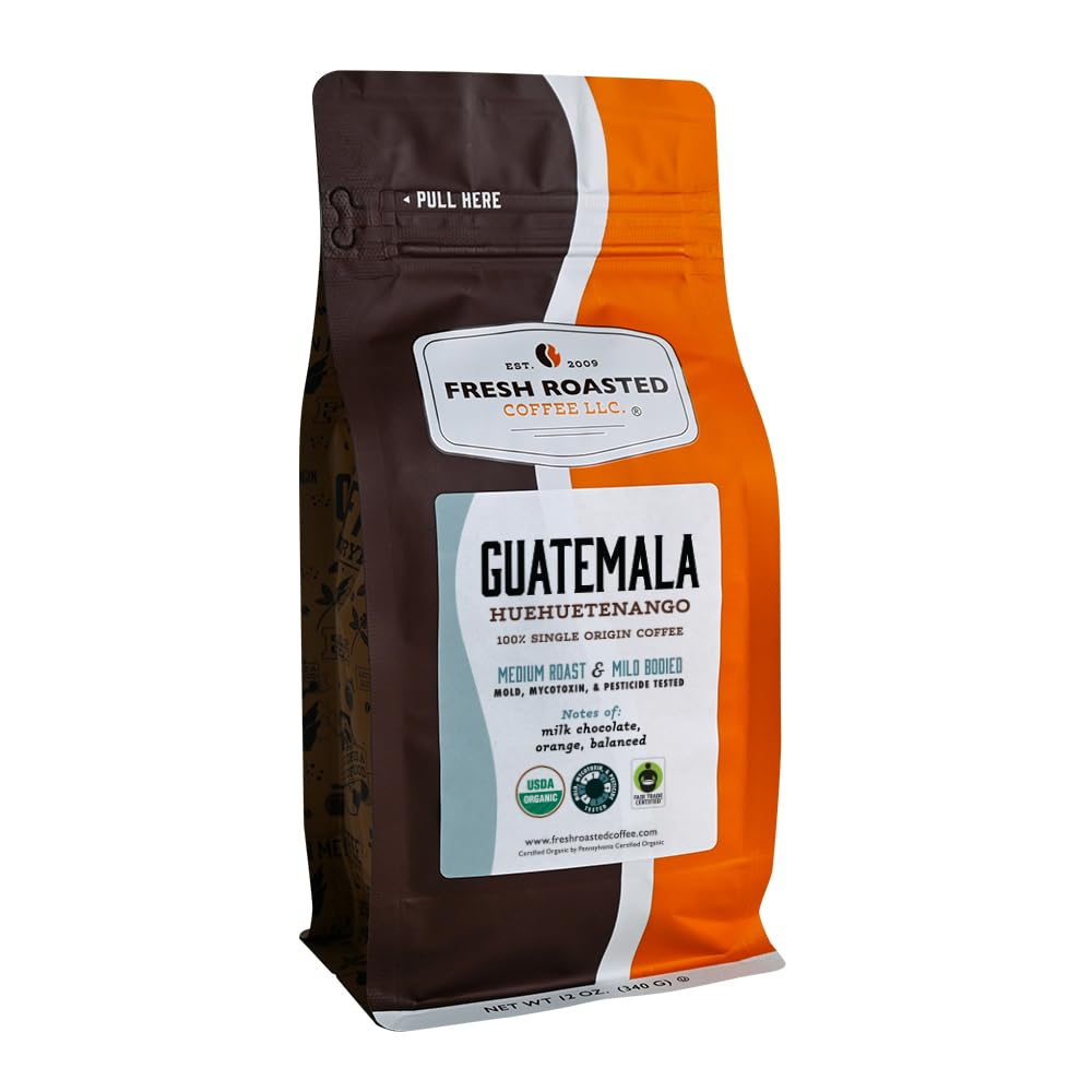 Fresh Roasted Coffee, Organic Guatemala Huehuetenango | 12 oz | Single Origin | Medium Roast | Mold & Mycotoxin Tested, Kosher | Whole Bean