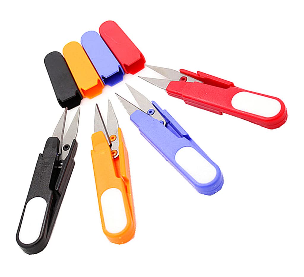 Portable Scissor,Multipurpose U-Type Small Cutter Fishing Thread Yarn Scissor Trimming Nipper with Protective Cover for DIY Crafting Projects(4 Colors)