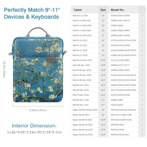 Image of MoKo 9-11 Inch Tablet Sleeve Bag Handle Carrying Case with Shoulder Strap for iPad Pro, Air, 10th, 9 /8 /7, Air 5 /4, Tab S8 /S9, Apricot Flower | Fits iPad Pro 11-inch M4, iPad Air 11-inch M2, iPad 10th 10.9, iPad 9 /8 /7th 10.2 and Tab S8 /S9 11, Apricot Flower