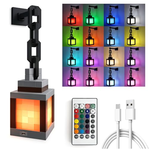 Veilleuse Lanterne Pixelisée Avec Télécommande, Lampe Torche Murale, 16 Couleurs, Télécommande Et Fonction De Variation D'Intensité, Idéale Pour La...