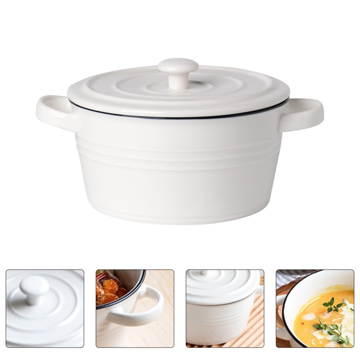 Cabilock Tazón de Sopa Creativa de Cerámica con Tapa y Asas Dobles, Adecuado para Servir Platos Calientes y Conservar el Sabor Cocina