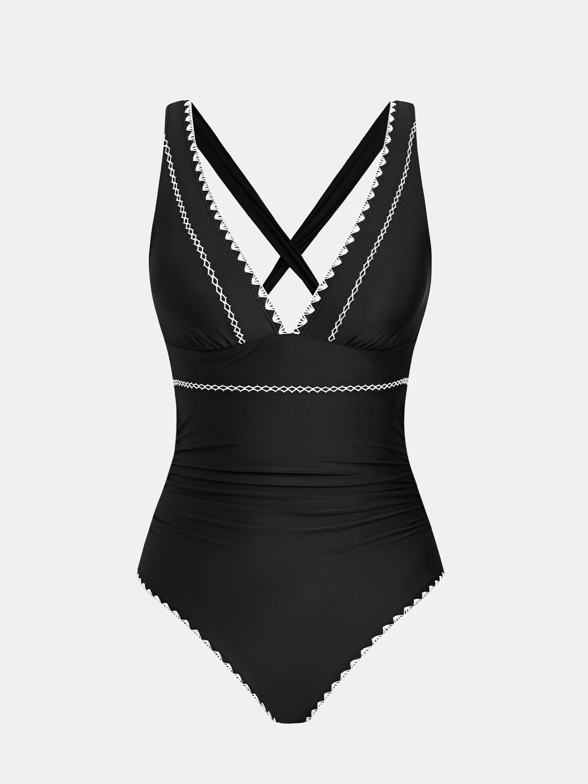 CUPSHE Traje de baño de una pieza para mujer con cuello en V cosido en concha, traje de baño ajustable con tirantes cruzados fruncidos