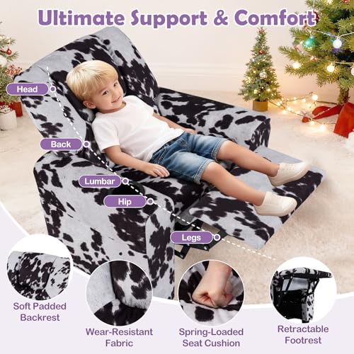 Image of Kids Recliner, Toddler Lounge Chair w /Cup Holder, Wide Armrest, Kids Sofa w /Adjustable Footrest, Comfy Toddler Recliner Chair for for Boys & Girls 3 + (Fabric, Zebra Color)