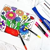 Color Your Own Tote Bag - Flower Design - Tote Bag and Fabric Marking Pens Included - 14.5'x17'x3' Tote - 24 Color Marking Pen Set
