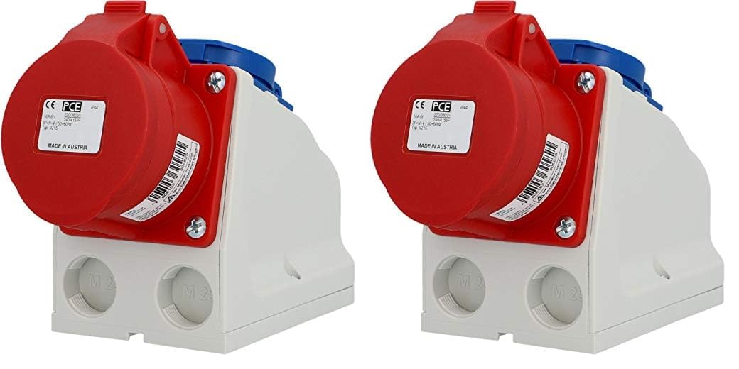PCE 40582L Kombi Wandsteckdose, Polyamid, CEE (400V/16A) und Schuko (250V/16A), Aufputzmontage, IP 44 (Packung mit 2)