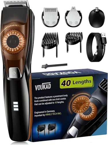 Voukad 40 Precisions Electric Beard Trimmer for Men, Mens Grooming Trimmer for Beard, Mustache, Face and Ear Hair, Multi-Series Clipper, Waterproof, USB C Charging, Soft Pouch (Light Blue)
