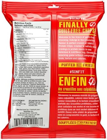 SinFit Protein Chips, 20g Protein/Bag, 50g-Bag, High Fiber, Low Carb, Gluten Free, Pizza 7/box (7 Bags, Ketchup) - 1