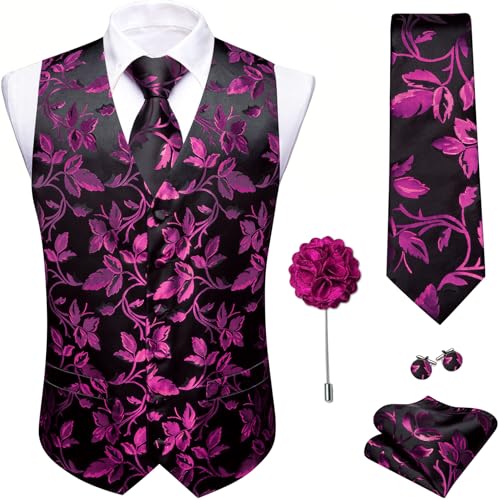 Image of Barry.Wang Formal Men Flower Vest Paisley Jacquard Silk Ties Suit Waistcoat Set Wedding 5PCS