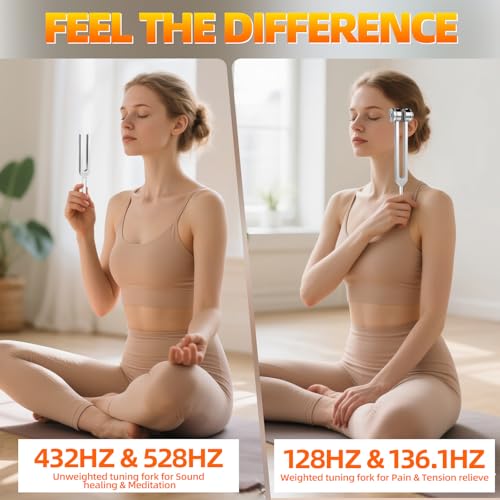 Tuning Forks for Healing(128Hz, 136.1Hz, 432Hz, 528Hz),Medical-Grade Weighted & Unweighted Tuning Forks Set with Vegan Leather Pouch &Activator, for Chakra/Sound Therapy/Yoga/Meditation - Image 6