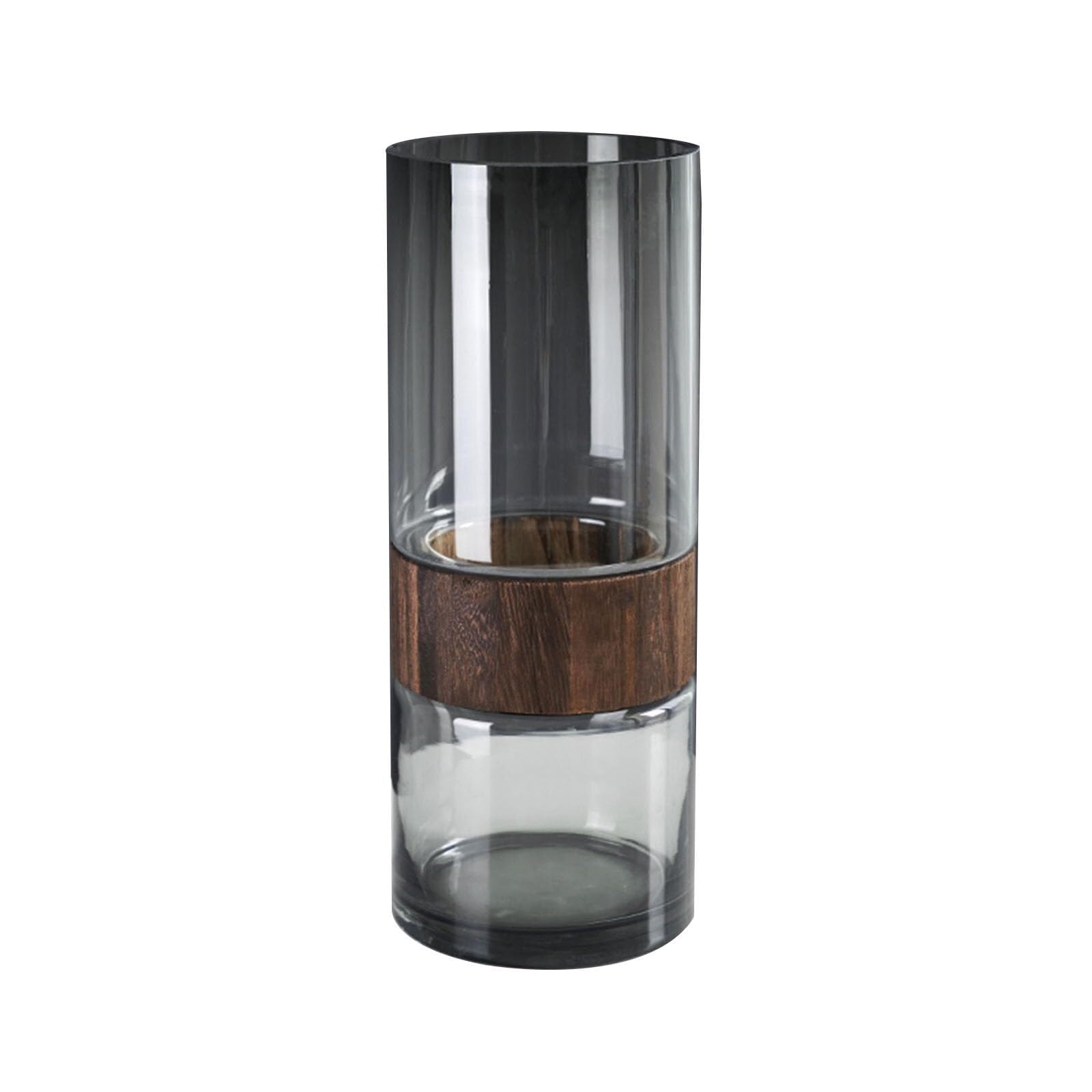 Entryway Decor Round Vase With Solid Wood Shape Creative for Hydroponic Flowers Unique House Gifts(B1,H 30CM)