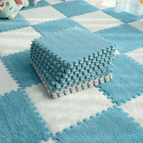 Wohnzimmerteppich,Hochflor Teppich, 10 Stück Ineinandergreifende Schaumstoff-Teppichfliesen,...
