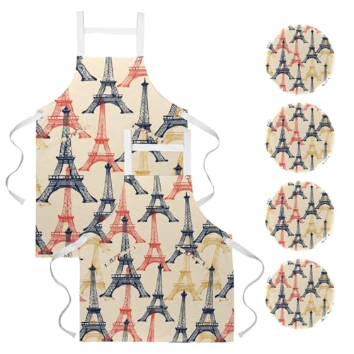 Lot de 2 tabliers de cuisine Paris multicolore pour serveur et bistrot