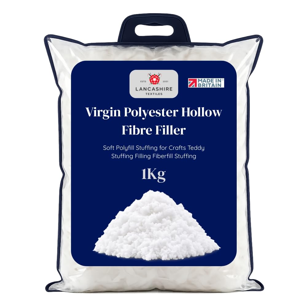 Lancashire Textiles White 1Kg 100% Virgin Polyester Hollow Fibre Filler – Soft Toy Stuffing & Toy Stuffing Filling For Cushions, Pillows, Sofa Padding | Washable, | Made In Britain