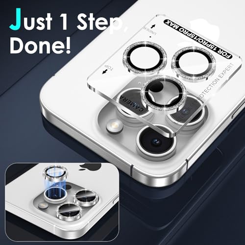Image of YWXTW Designed for iPhone 15 Pro /iPhone 15 Pro Max Camera Lens Protector Bling, [New Glitter Design] Individual Metal Tempered Glass Camera Cover Accessories Case Friendly (Silver Titanium Glitter)