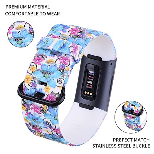 FunBand Compatible with Fitbit Charge 3/Charge 4 Strap Bands,Unique Elegant Floral Pattern Printed Soft Silicone Sport Adjustable Replacement Bracelet for Charge 3/Charge 4 Fitness Activity Wristband - Image 2
