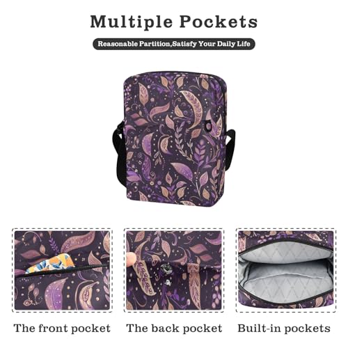 KLL Vintage Purple Paisley Leaves Pattern messenger bag cute Vegan Leather Shoulder Crossover Bag Shopping Shoulder Hand Bags2