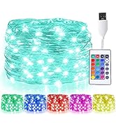 Hopolon Color Changing Fairy String Lights, 33 ft 100 LED USB Silver Wire Lights with Remote and ...