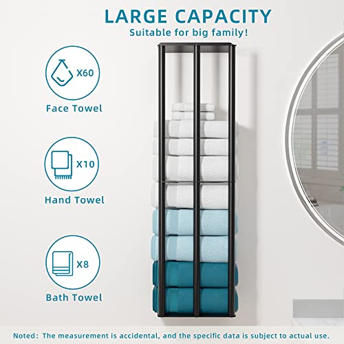 Susswiff 78cm Wall Mounted Towel Racks, Sturdy 2 Metal Towel Shelves and 3 Vertical Bars, Can Holds 6 Large Rolled Towels - Rolled Towel Holder(Matte Black) by susswiff - Image 3
