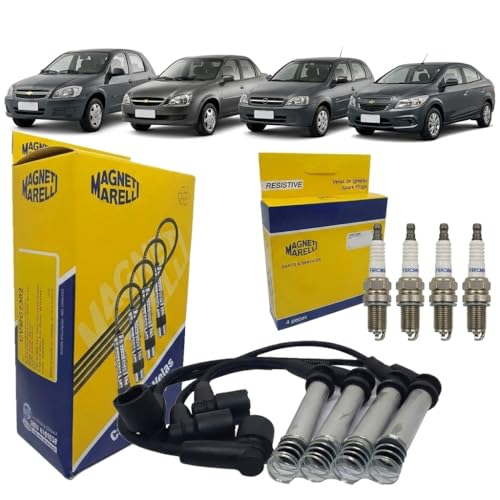 Kit Cabos e Velas Ignição Magneti Marelli Original CVMG7302 F8RCMM Celta Corsa Classic Corsa Novo Prisma 1.0 1.4 Flex 8V
