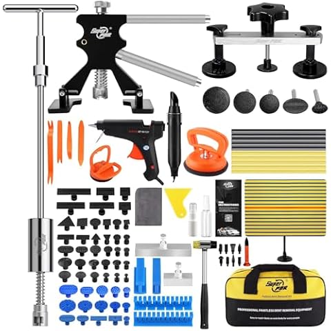 Super PDR 93PCS Paintless Dent Repair Kit, Car Dent Removal Tools, PDR Tools, Dent Puller Kit with Dent Lifter, Bridge Puller, Slide Hammer T-Bar for Car Body Dents, Kit Includes Glue Removal Tool Cover