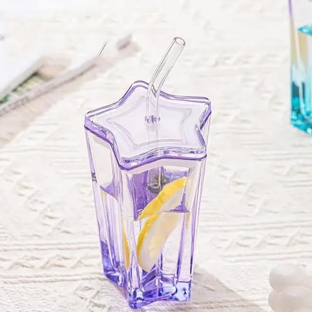 Image of Kamvy Star Textured Glass Tumbler | Pack of 1, 350ml Crystal Clear Drinking Glasses for Water, Juice, Whiskey & Cocktails | Elegant Designer Glassware for Home, Kitchen & Bar (Multi - Star)