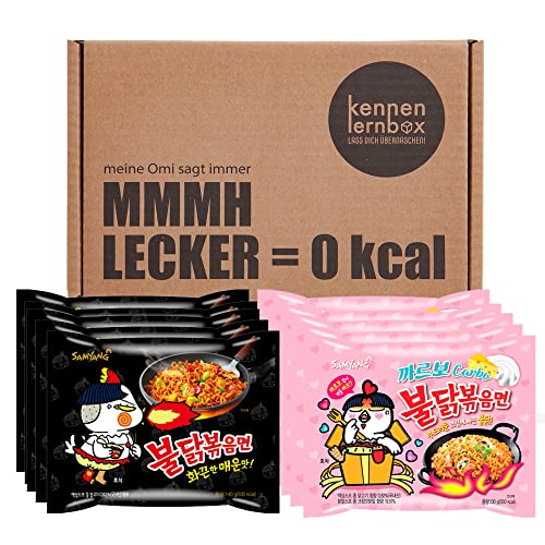 Kennenlernbox 10er Instant Ramen Set | Koreanische Hot Chicken Ramen Combo | 5er Pack Hot Chicken & 5er Pack Carbonara (Kompatibel mit Samyang)